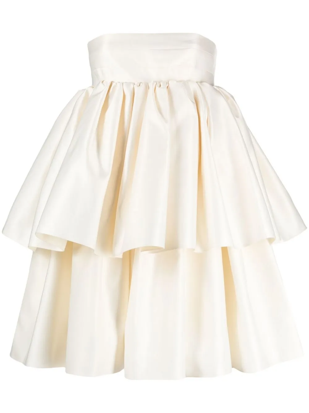 Rotate Birger Christensen Strapless Ruffled Tiered Duchesse-satin Mini Dress In Nude