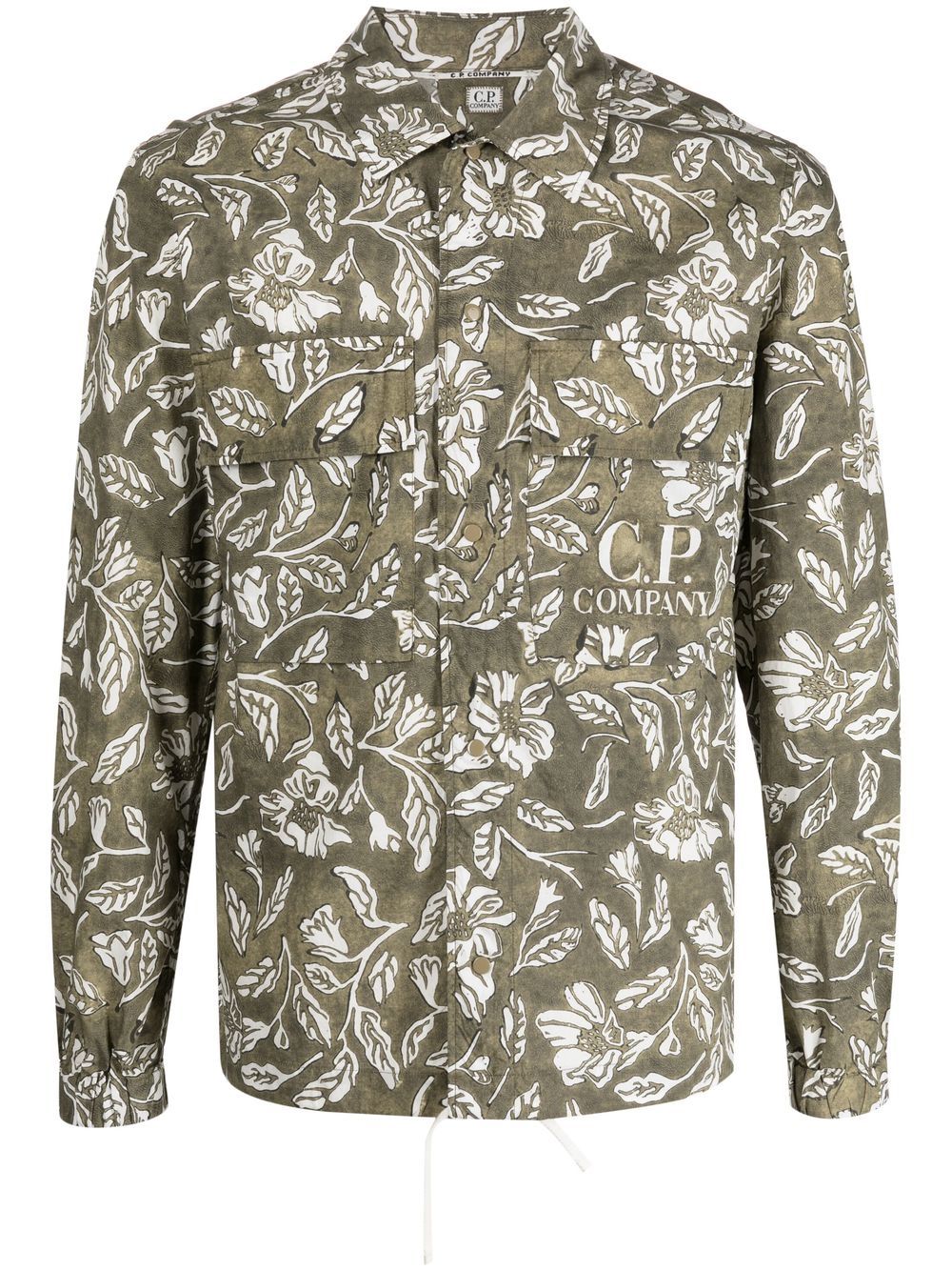 C.p. Company Floral-embroidered Shirt In Gray