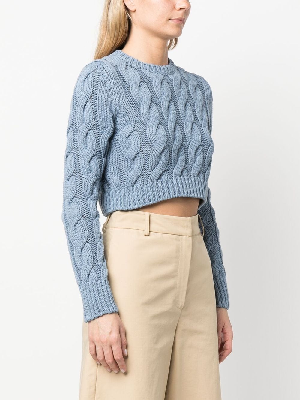 Shop Max Mara Cable-knit Cropped Top In Blue