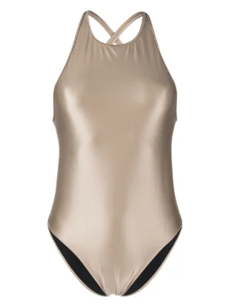 Filippa K crossover strap one piece Swimsuit Neutrals FARFETCH