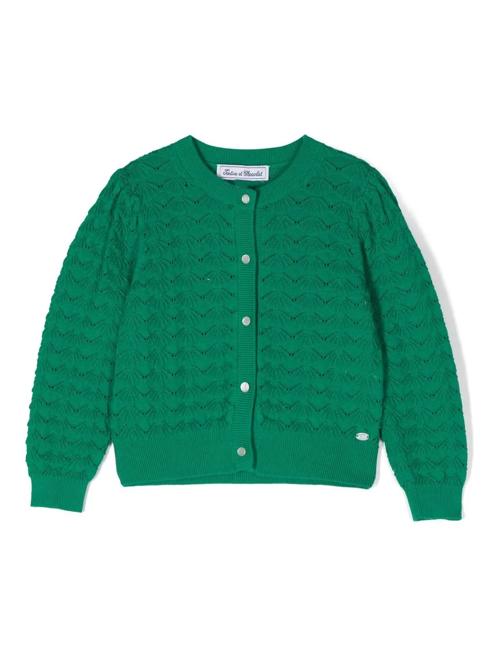 Tartine Et Chocolat Girls Green Cotton Knit Cardigan
