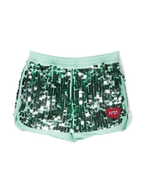 Nº21 Kids sequin-embellished logo shorts