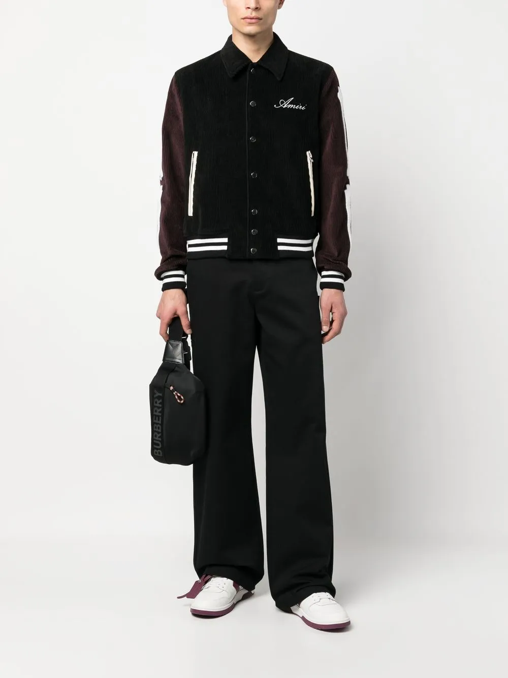 Shop Amiri Panelled Corduroy Varsity Jacket In Schwarz