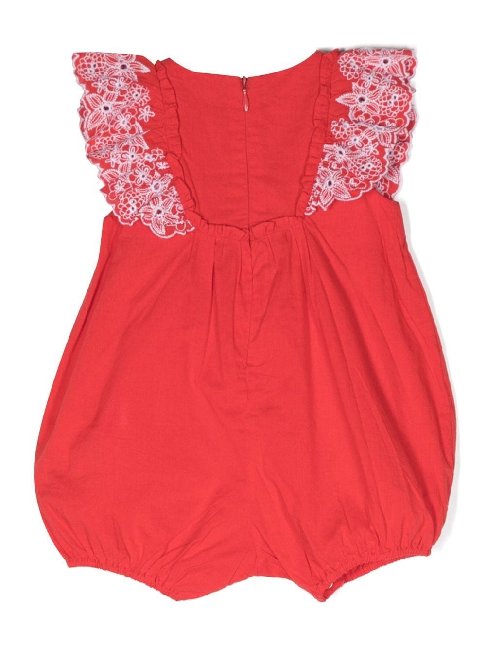 Shop Tartine Et Chocolat Floral-embroidered Cotton Romper In Red