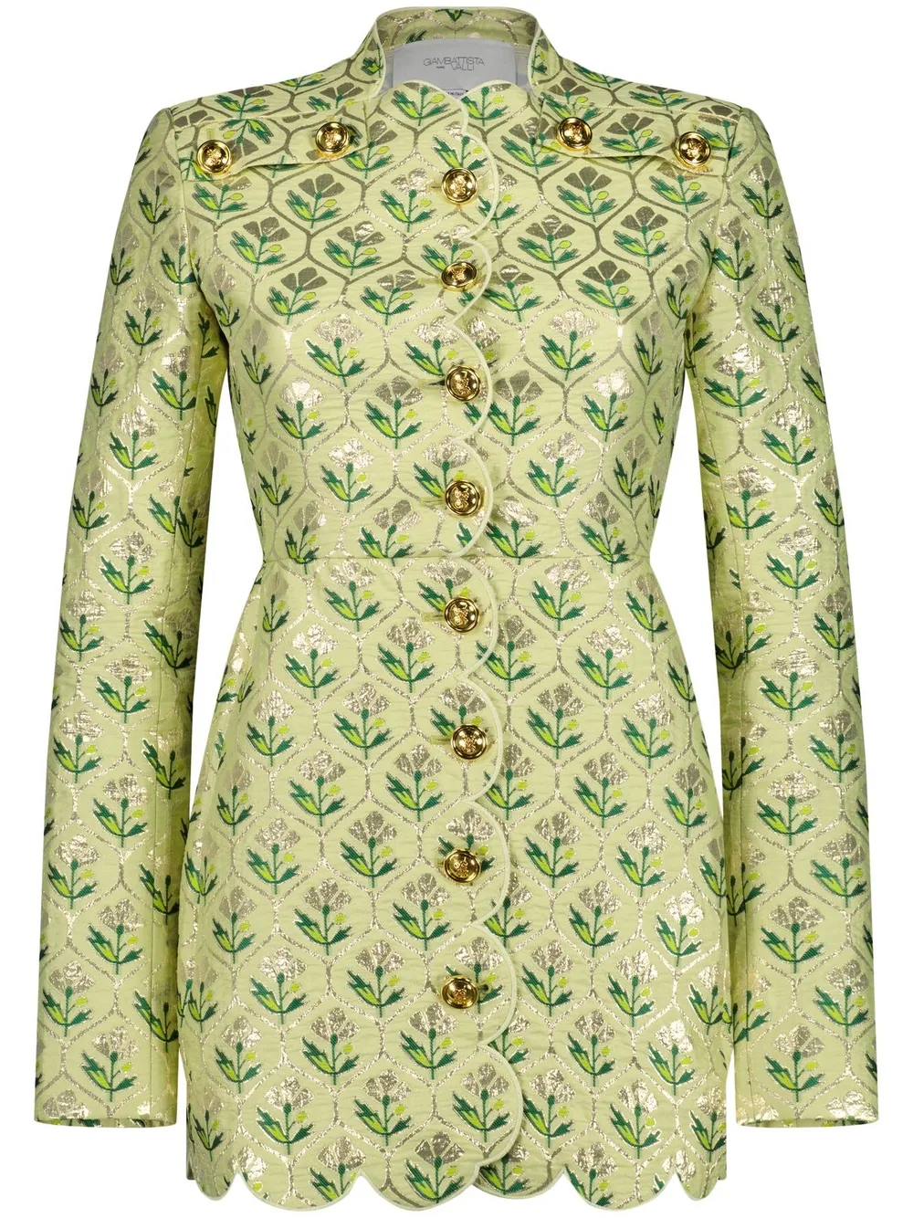 Giambattista Valli Floral-jacquard Single-breasted Coat In Green