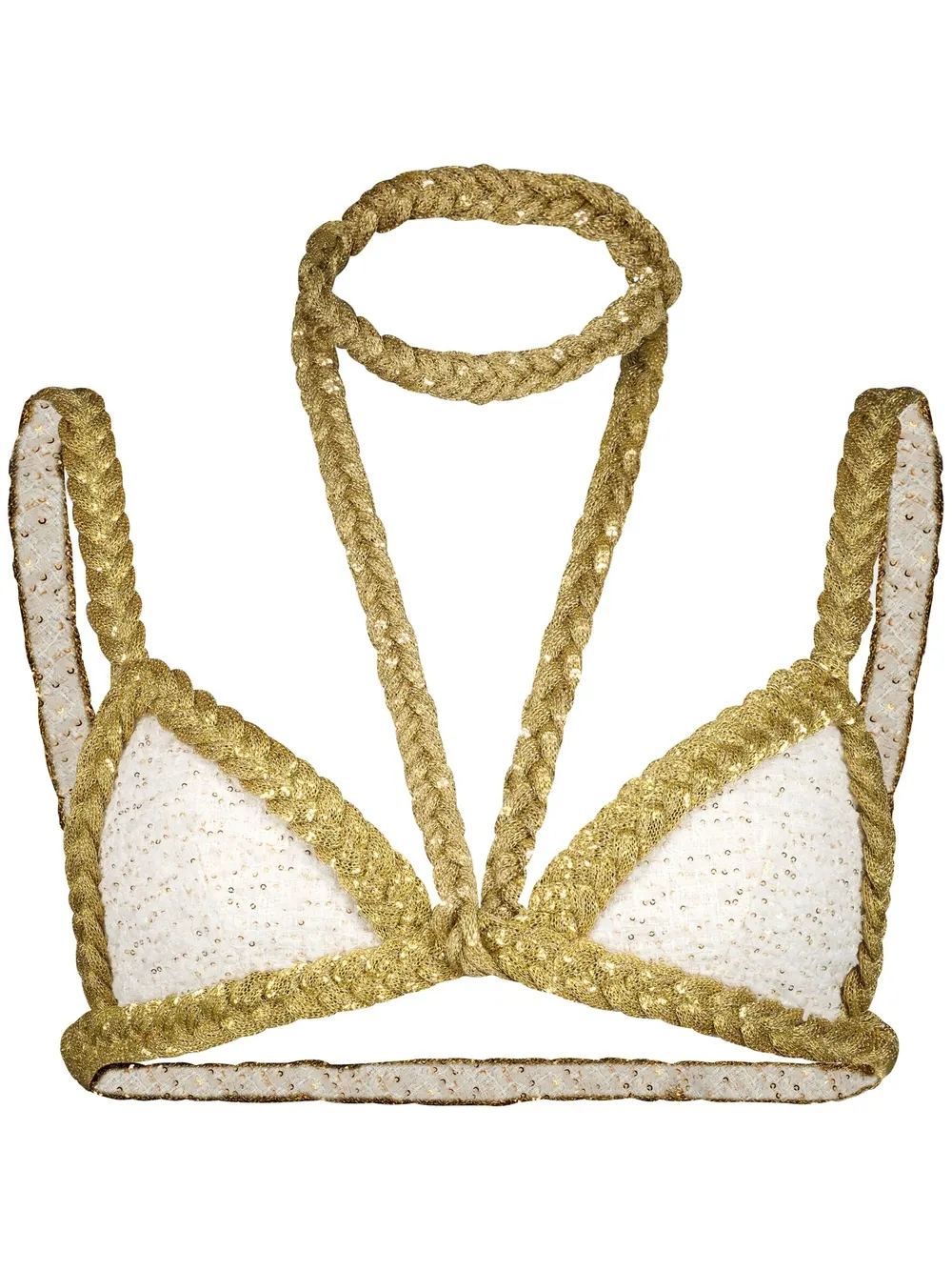 Giambattista Valli braided-trim tweed crop top – White