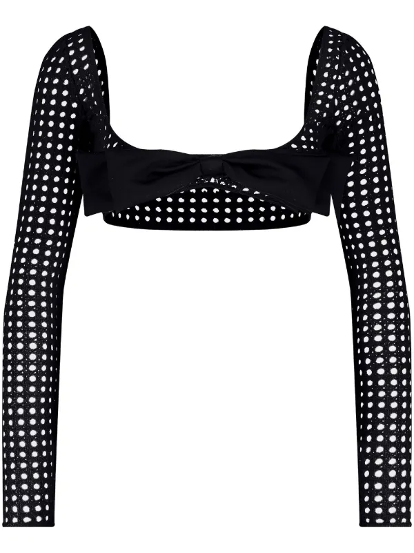 Giambattista Valli Bow-detail Crochet Cropped Top in Black