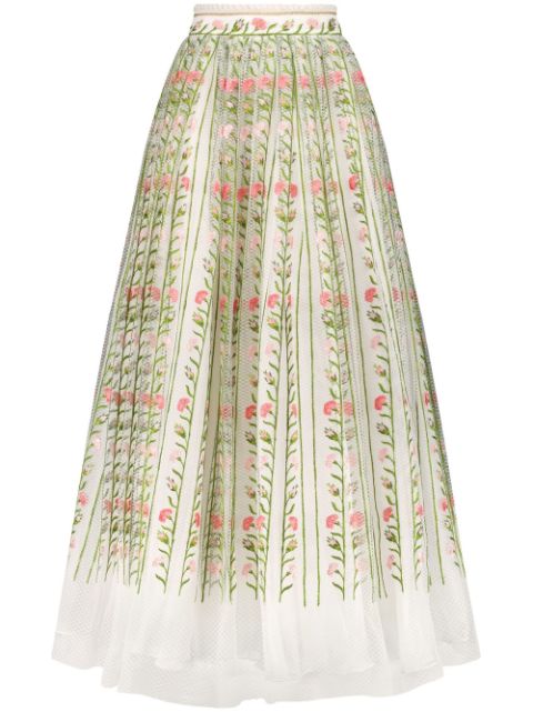 Giambattista Valli Foliage-embroidered tulle maxi skirt