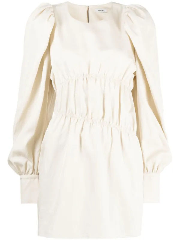 white puff sleeve ruched dress White MissPap Puff Sleeve Ruched Mini Dress