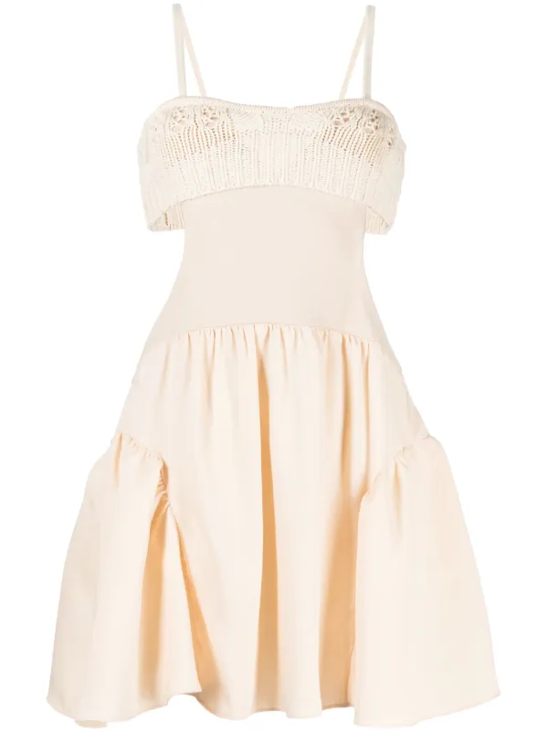 Goen.j Crochet-Panel Cut-Out Dress - Neutrals