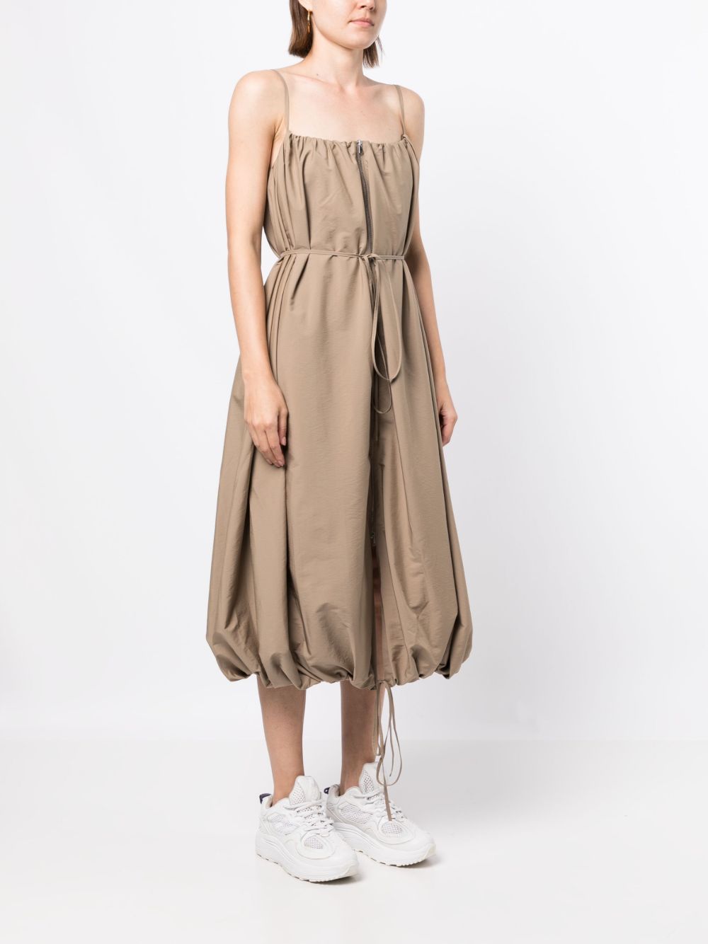 Shop Goen J Zip-embellished Ballon Taffeta Dress In Brown