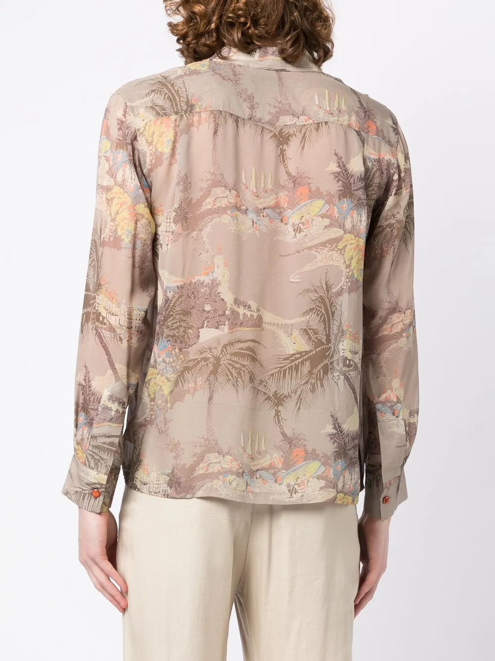 Shop Bode Tropical-print Silk Shirt In Brown