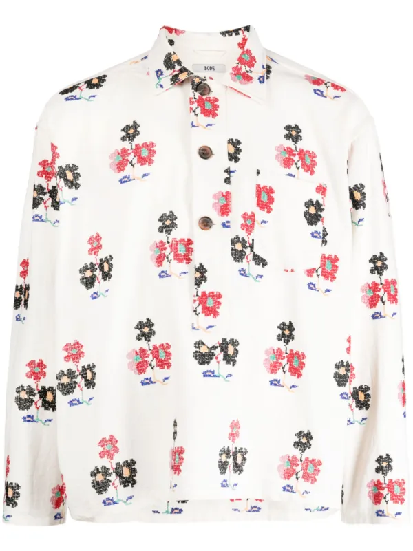 BODE Embroidered Flowers long-sleeve Shirt - Farfetch