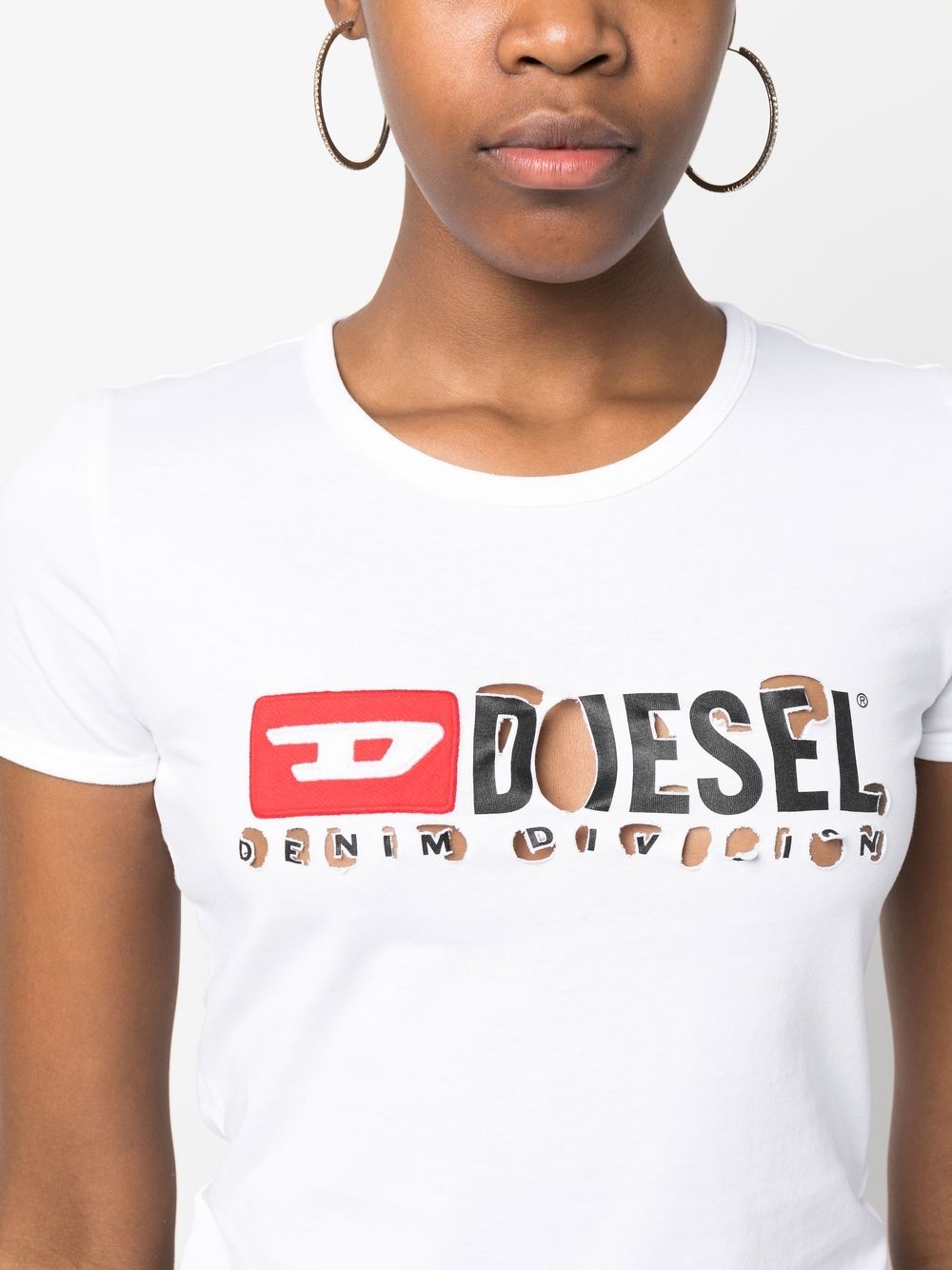 Shop Diesel Distressed Logo-print Cotton T-shirt In Weiss