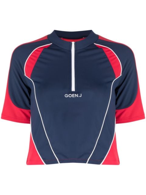 Goen.J colour-block logo-embroidered top