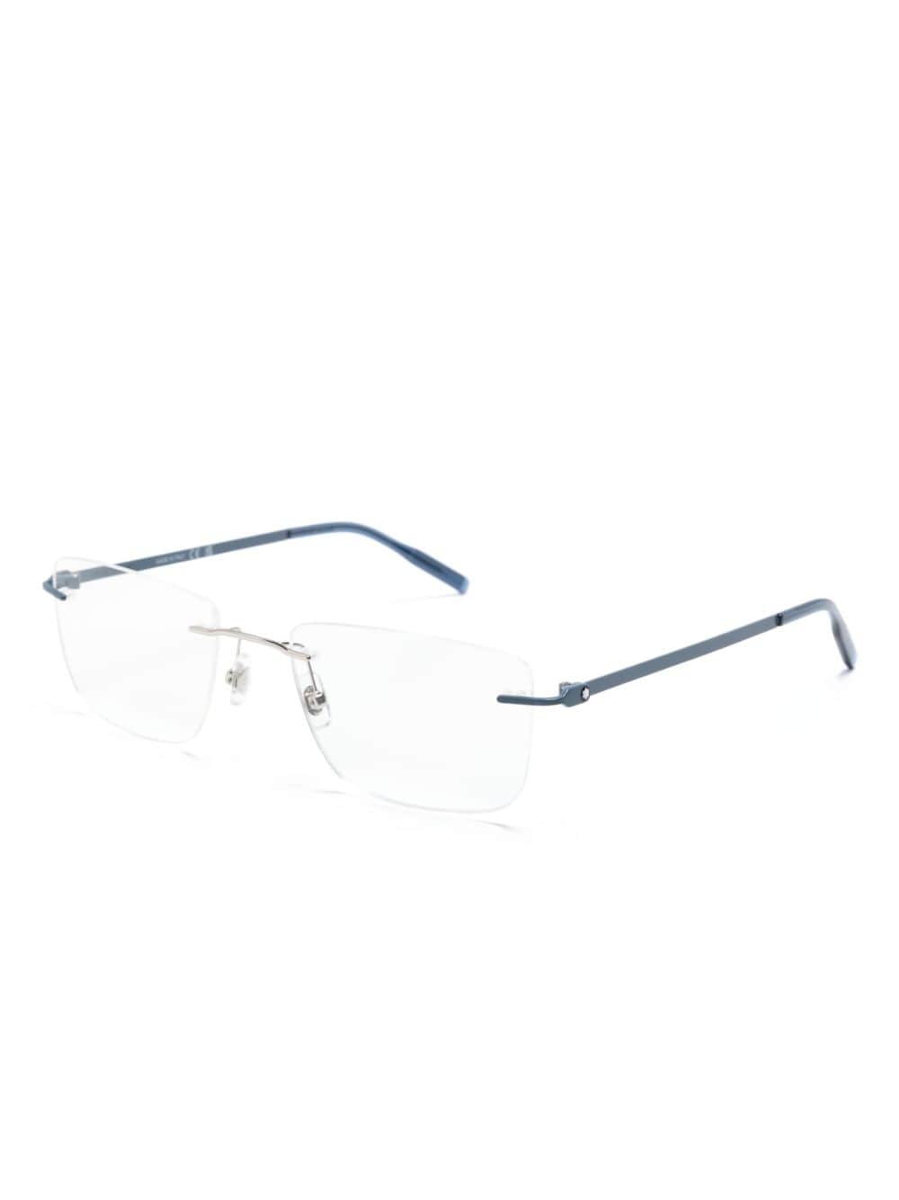 Shop Montblanc Rimless Rectangle-frame Glasses In Blue