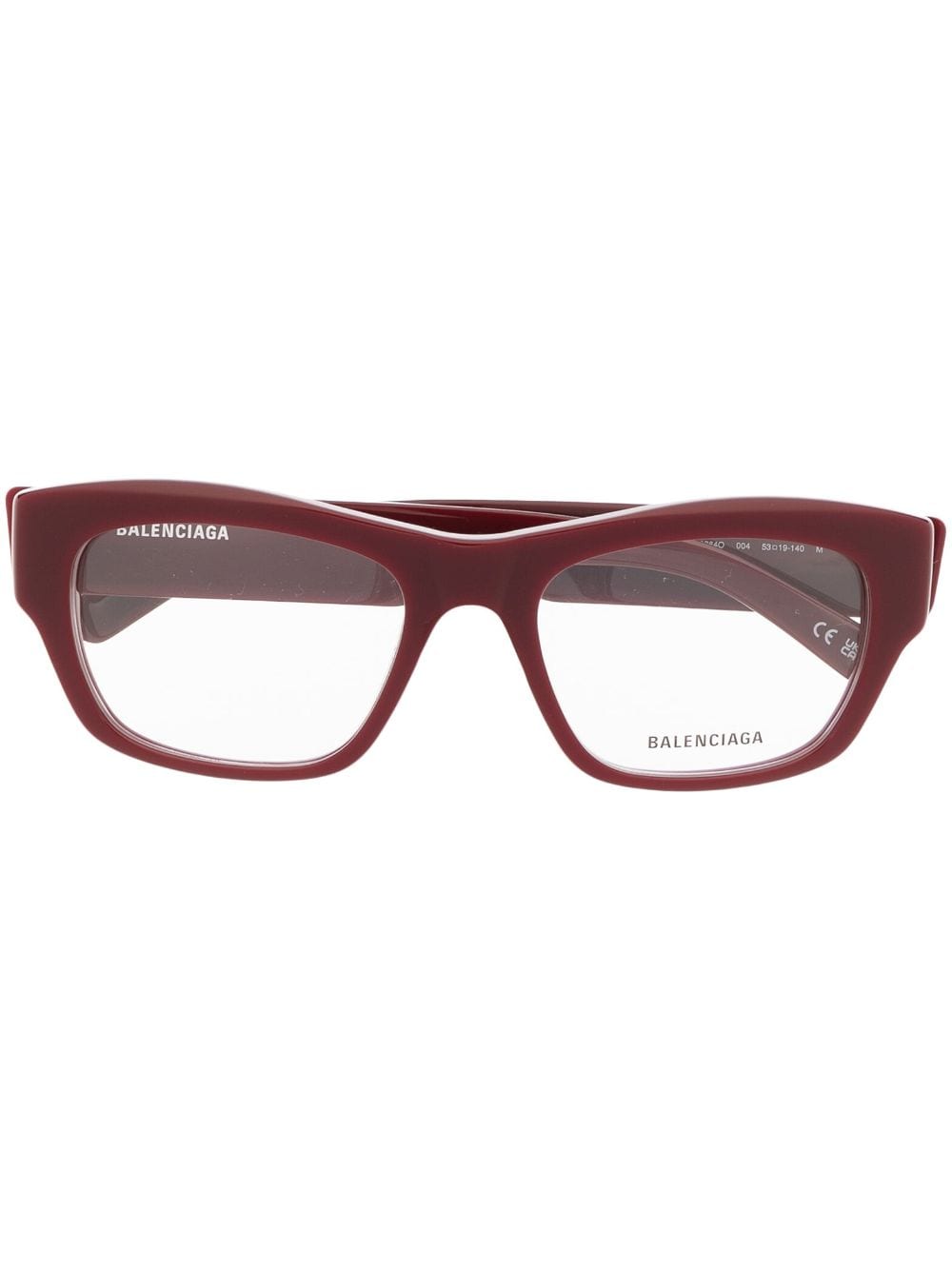 Balenciaga Logo-print Rectangle-frame Glasses In Red