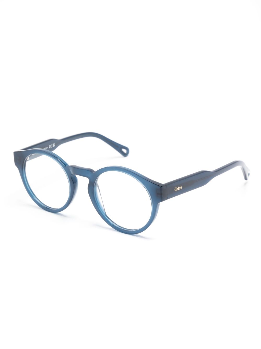 Shop Chloé Logo-print Round-frame Glasses In Blue