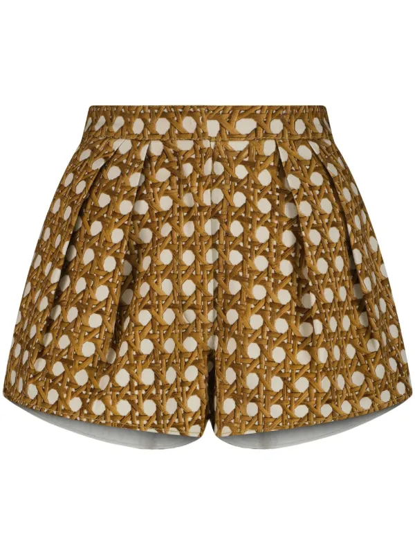 Giambattista Valli Vienna Straw Pleated Shorts in Brown
