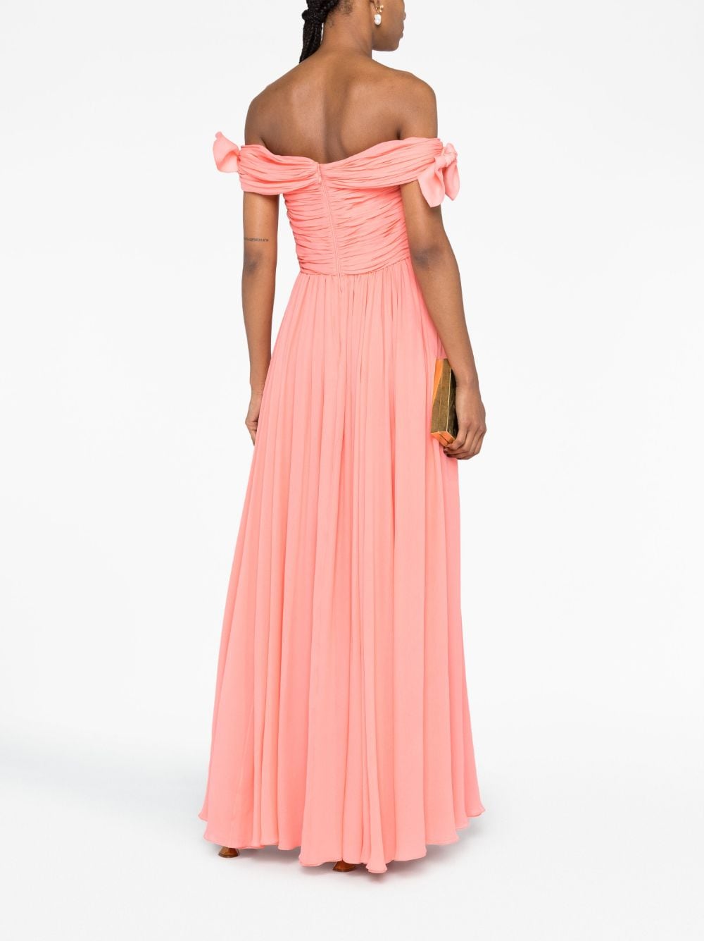 Shop Giambattista Valli Off-shoulder Pleated Silk Gown In Pink
