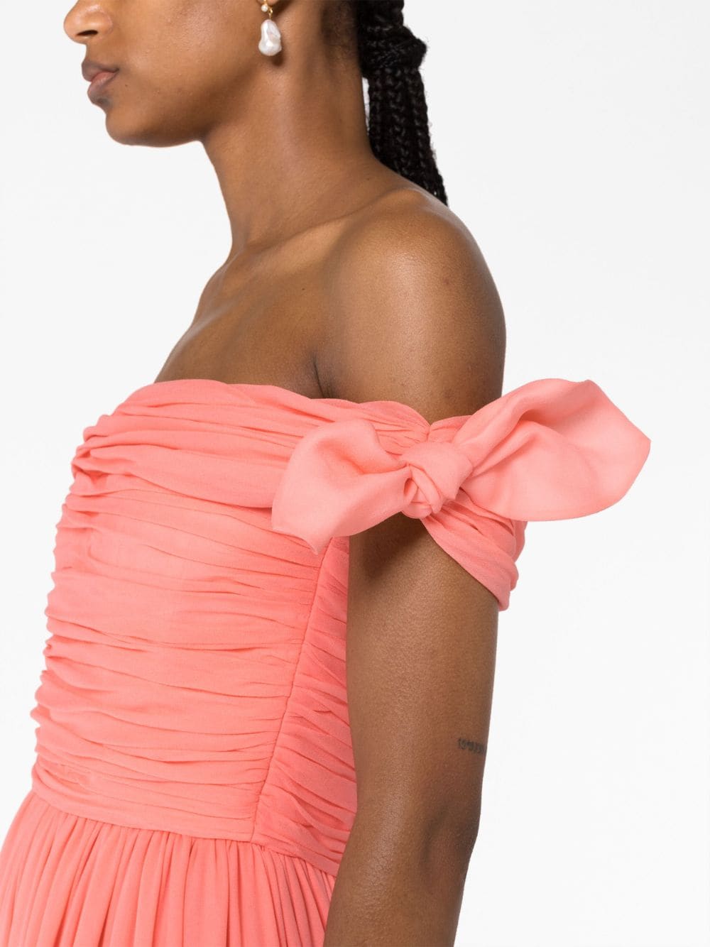 Shop Giambattista Valli Off-shoulder Pleated Silk Gown In Pink