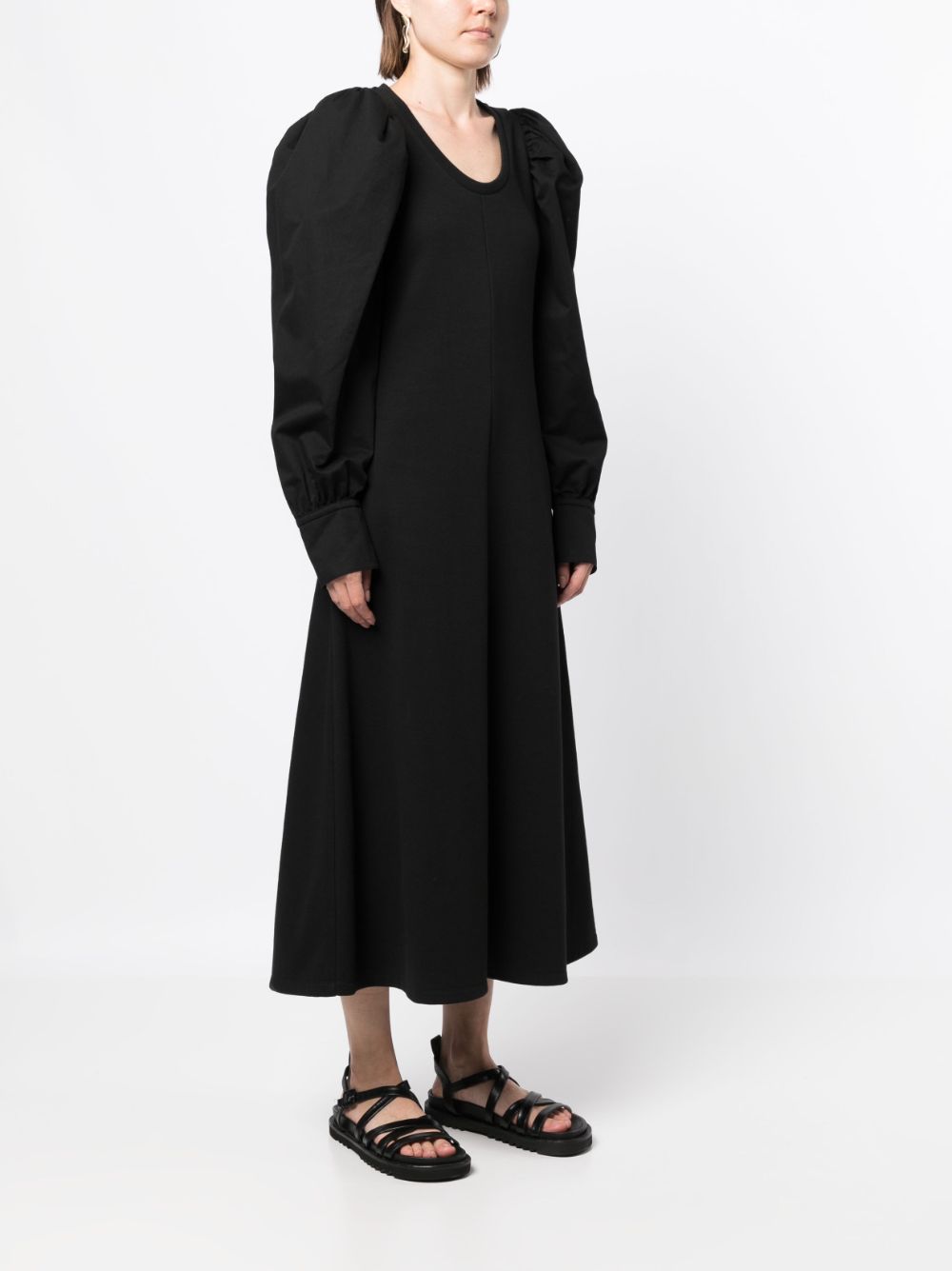 Shop Goen J Flared Puff-sleeve Dress In Black