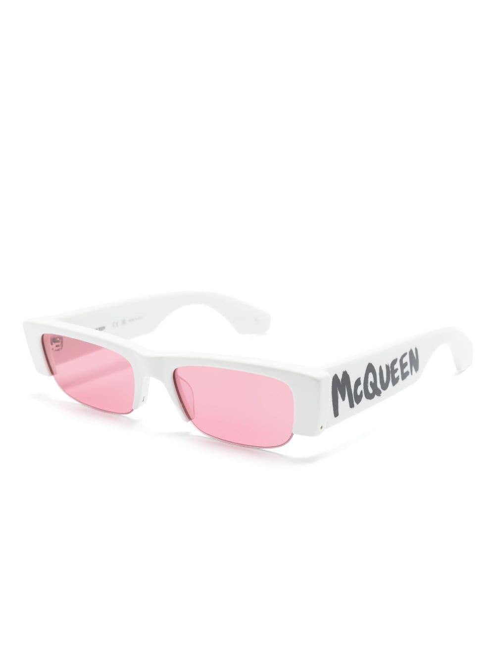 Shop Alexander Mcqueen Graffiti Slashed Rectangle Sunglasses In White