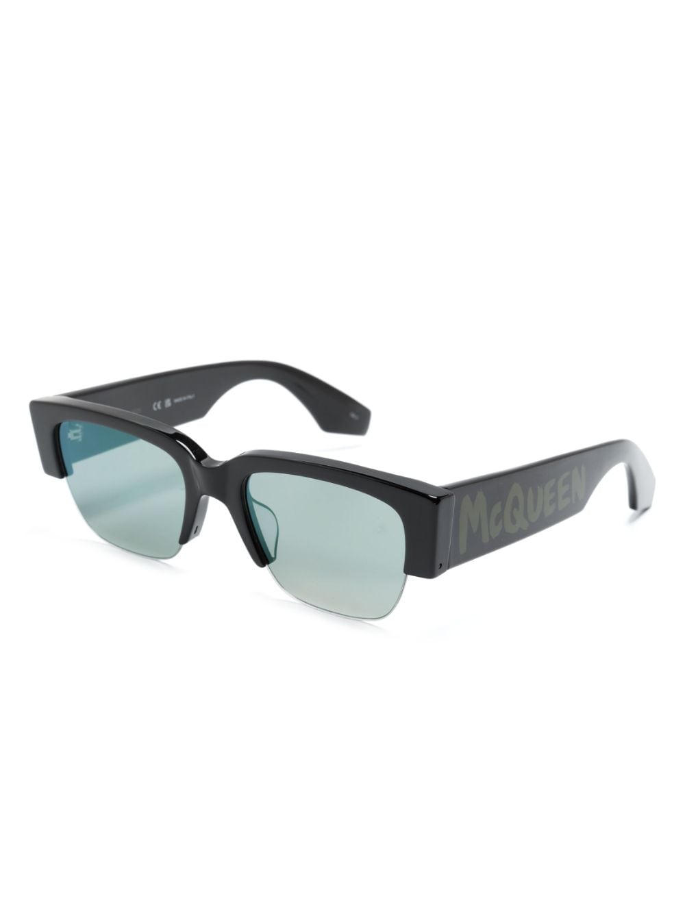 Shop Alexander Mcqueen Logo-print Half-rim Sunglasses In Schwarz