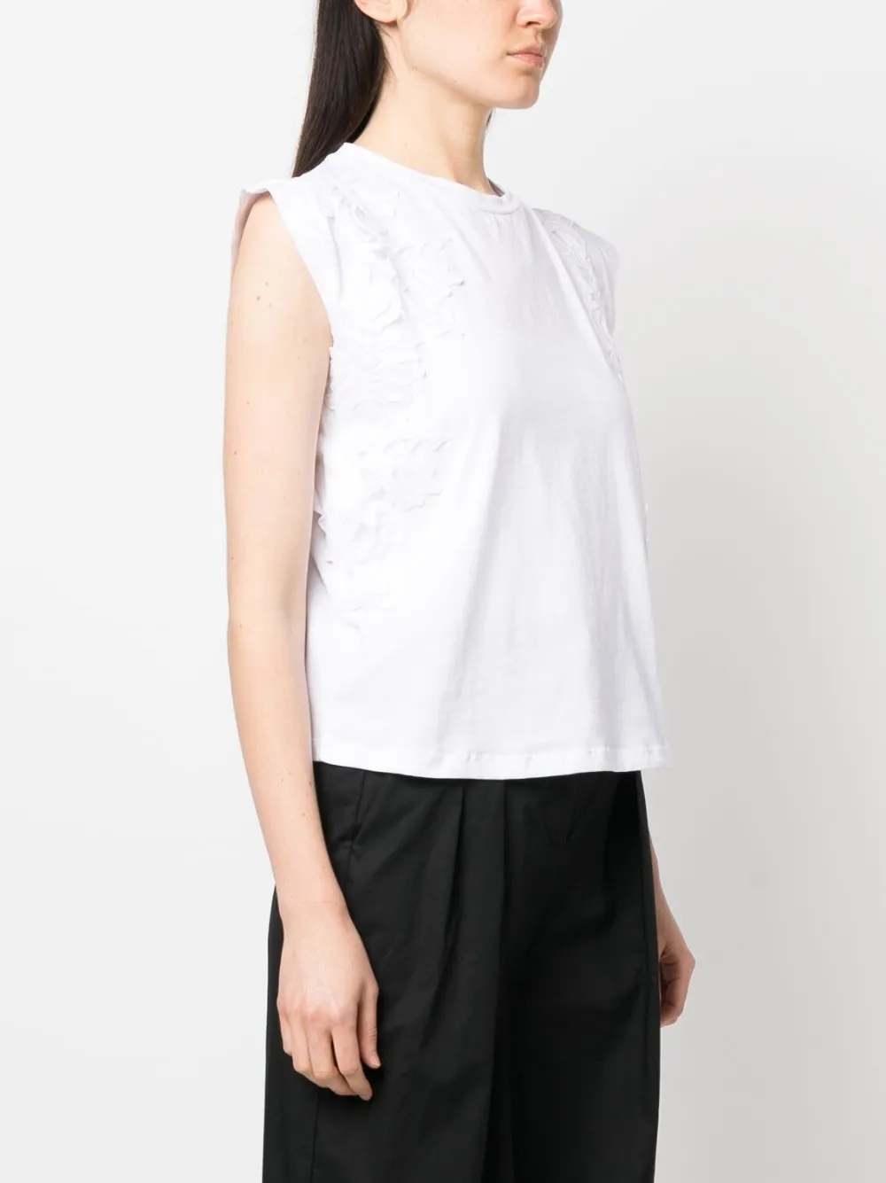 Ermanno Firenze Floral-appliqué Sleeveless Cotton Top In White