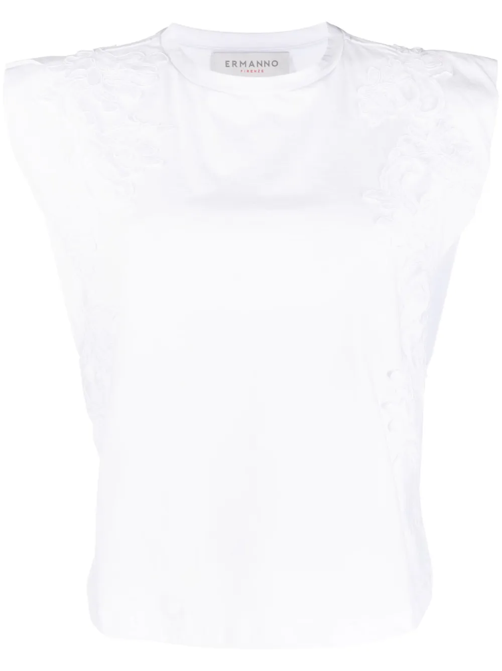 Ermanno Firenze Floral-appliqué Sleeveless Cotton Top In White