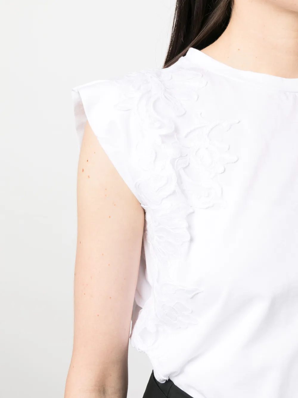 Ermanno Firenze Floral-appliqué Sleeveless Cotton Top In White