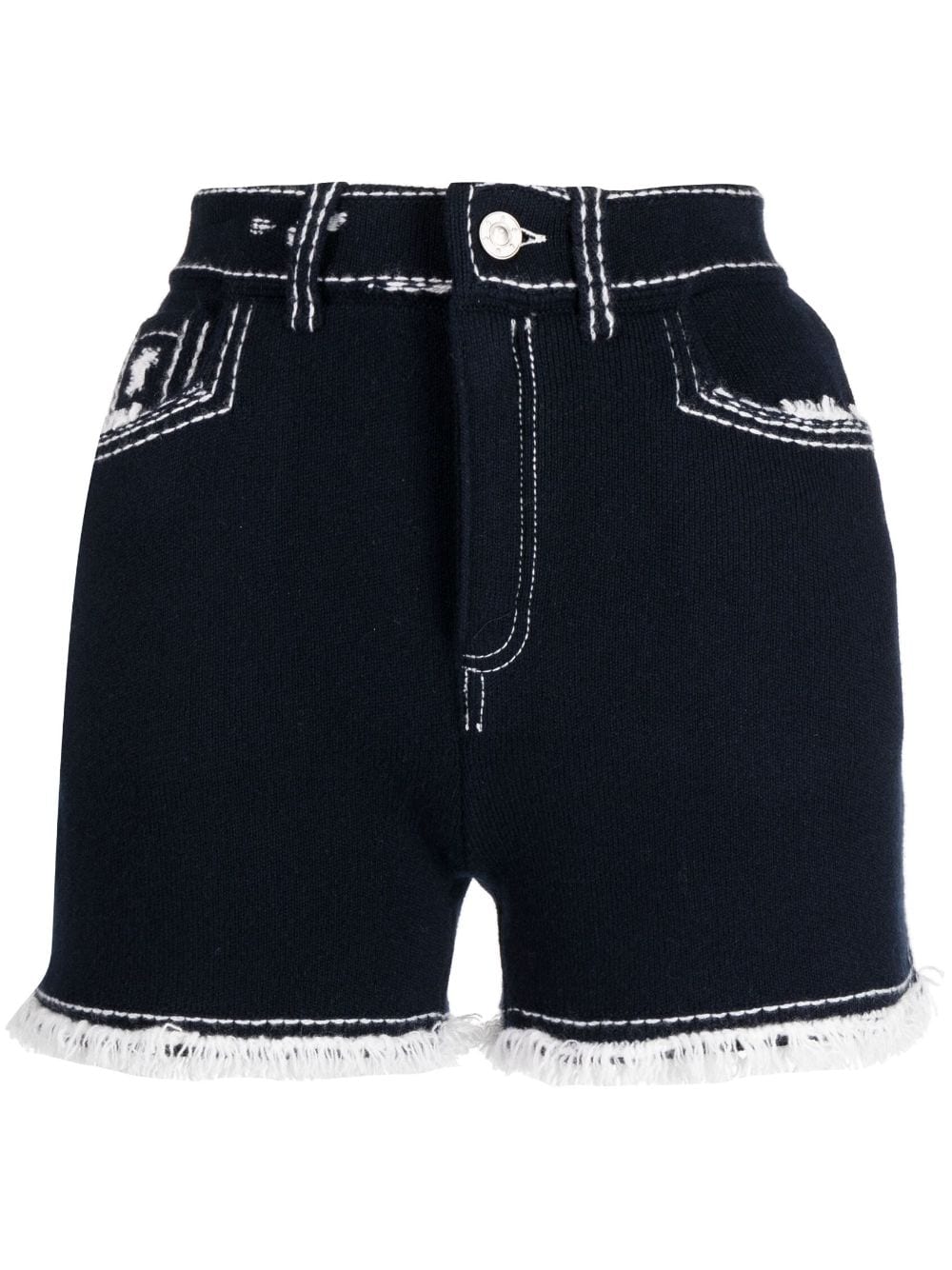 Barrie Frayed-detail Knitted Shorts In Blue