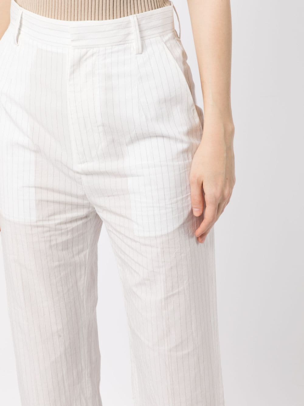 Shop Mm6 Maison Margiela Pinstripe Cropped Trousers In Weiss