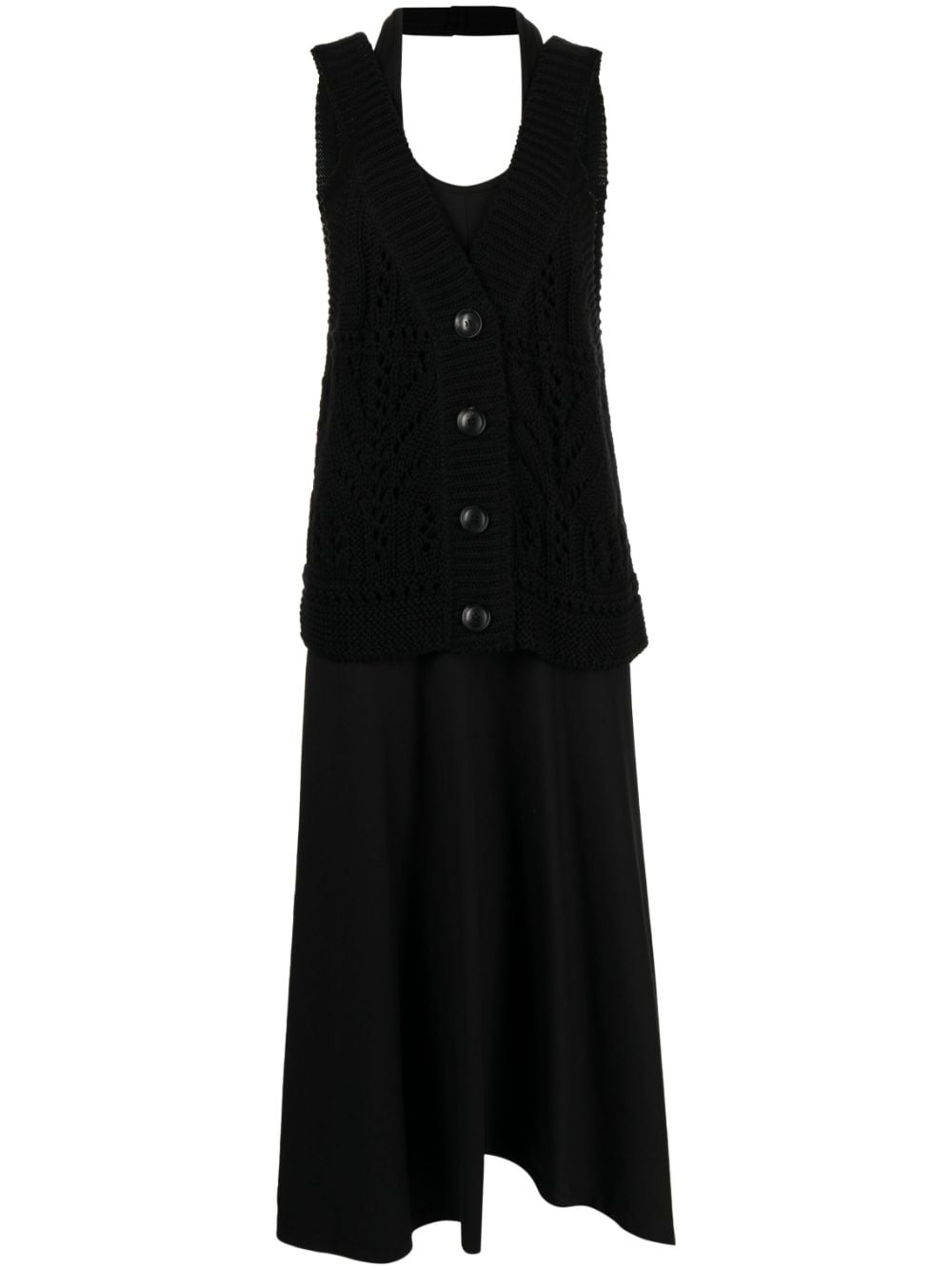 Goen J Crochet-panel Layered Dress In Black