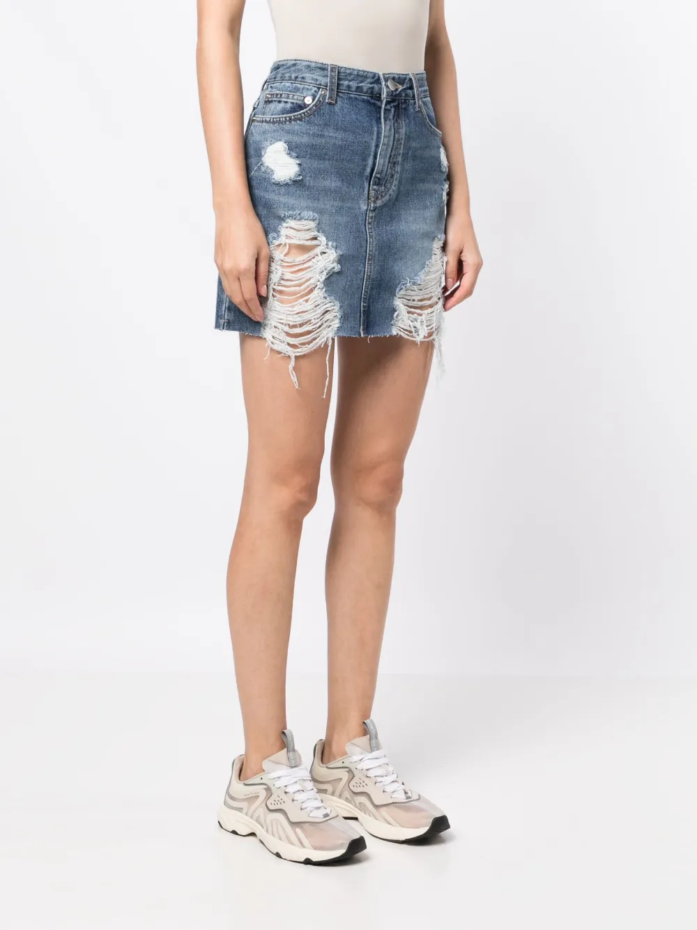 Shop Goen J Distressed Denim Skirt In Blue