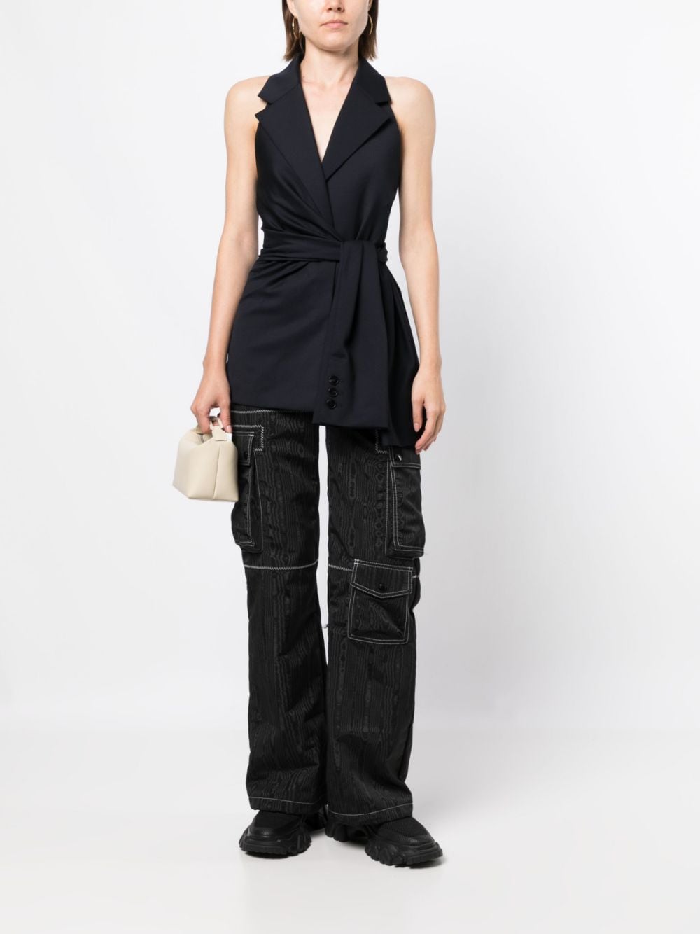 Shop Goen J Knot-detailing Sleeveless Blazer In Black
