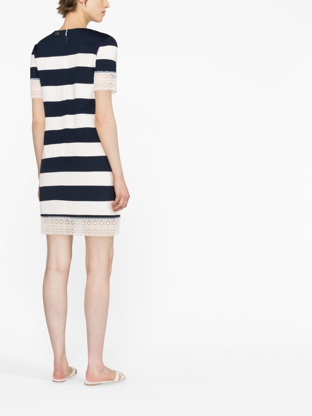 Shop Twinset Striped Mini Dress In Weiss