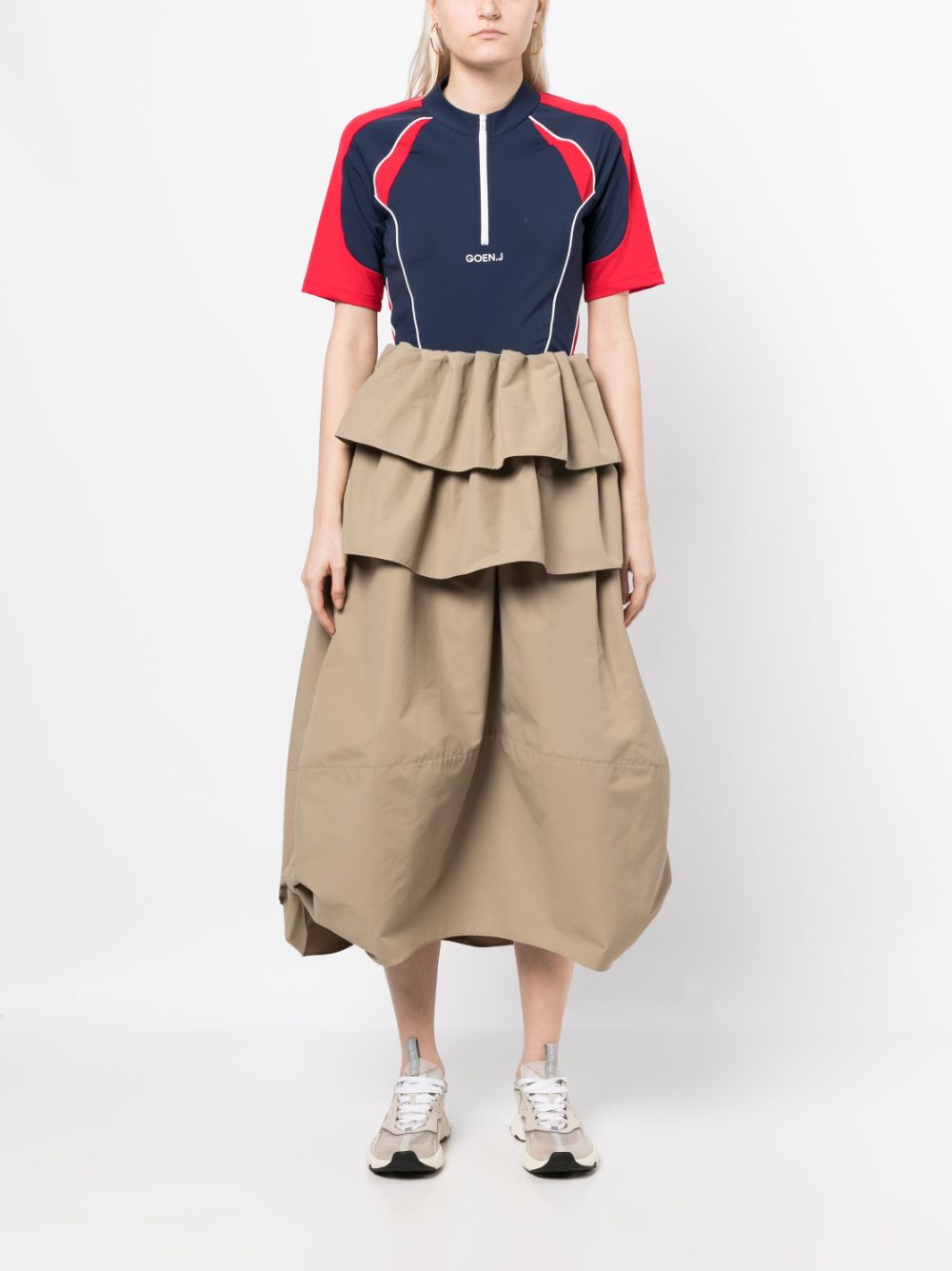 Shop Goen J Ruffled-detailing Full Skirt In Brown