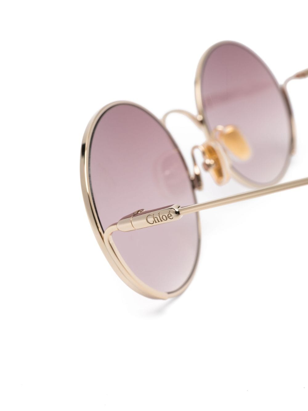 Shop Chloé Logo-engraved Round-frame Sunglasses In Gold