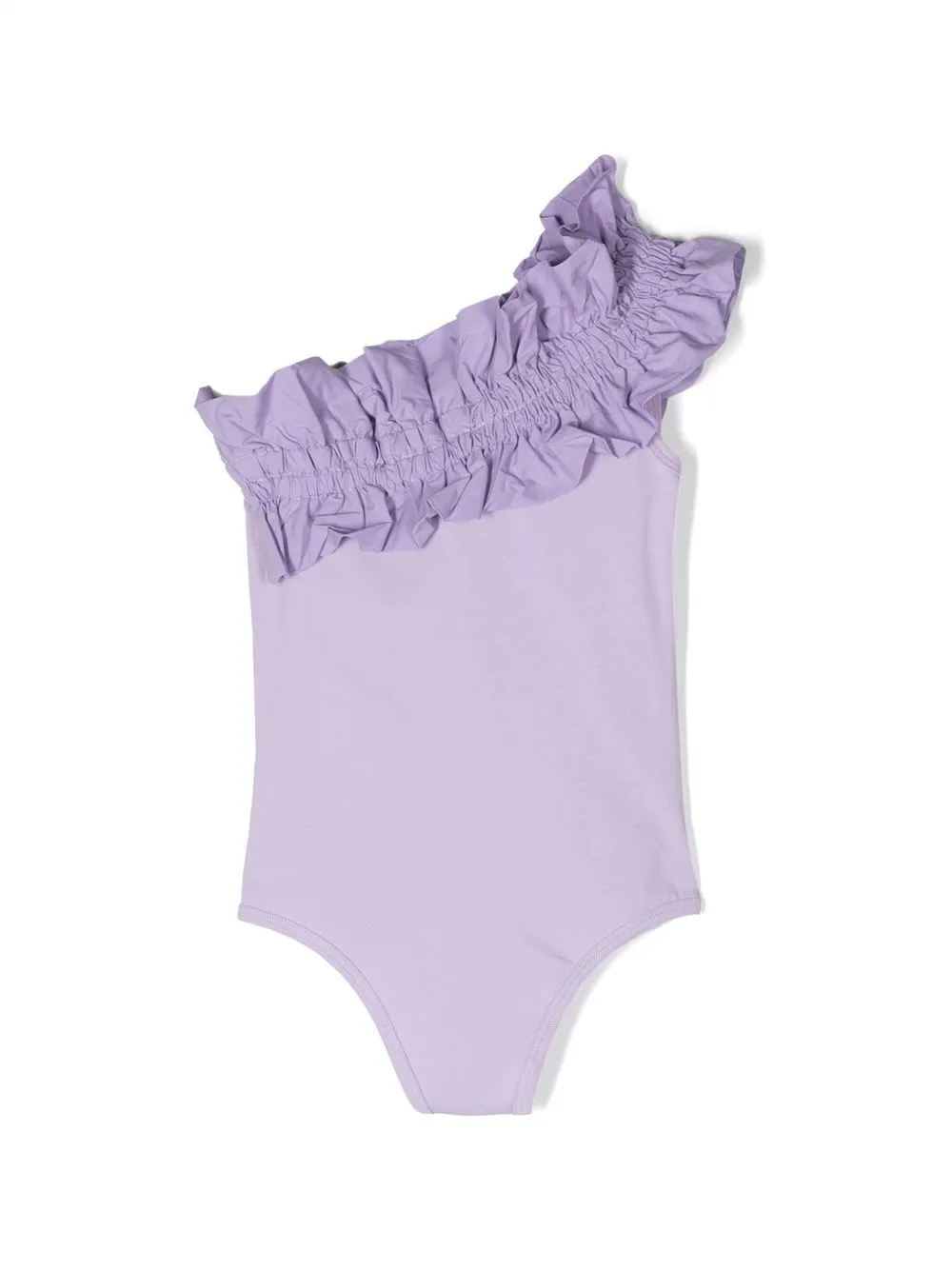 Shop Msgm Asymmetric Ruffled One-piece In Purple