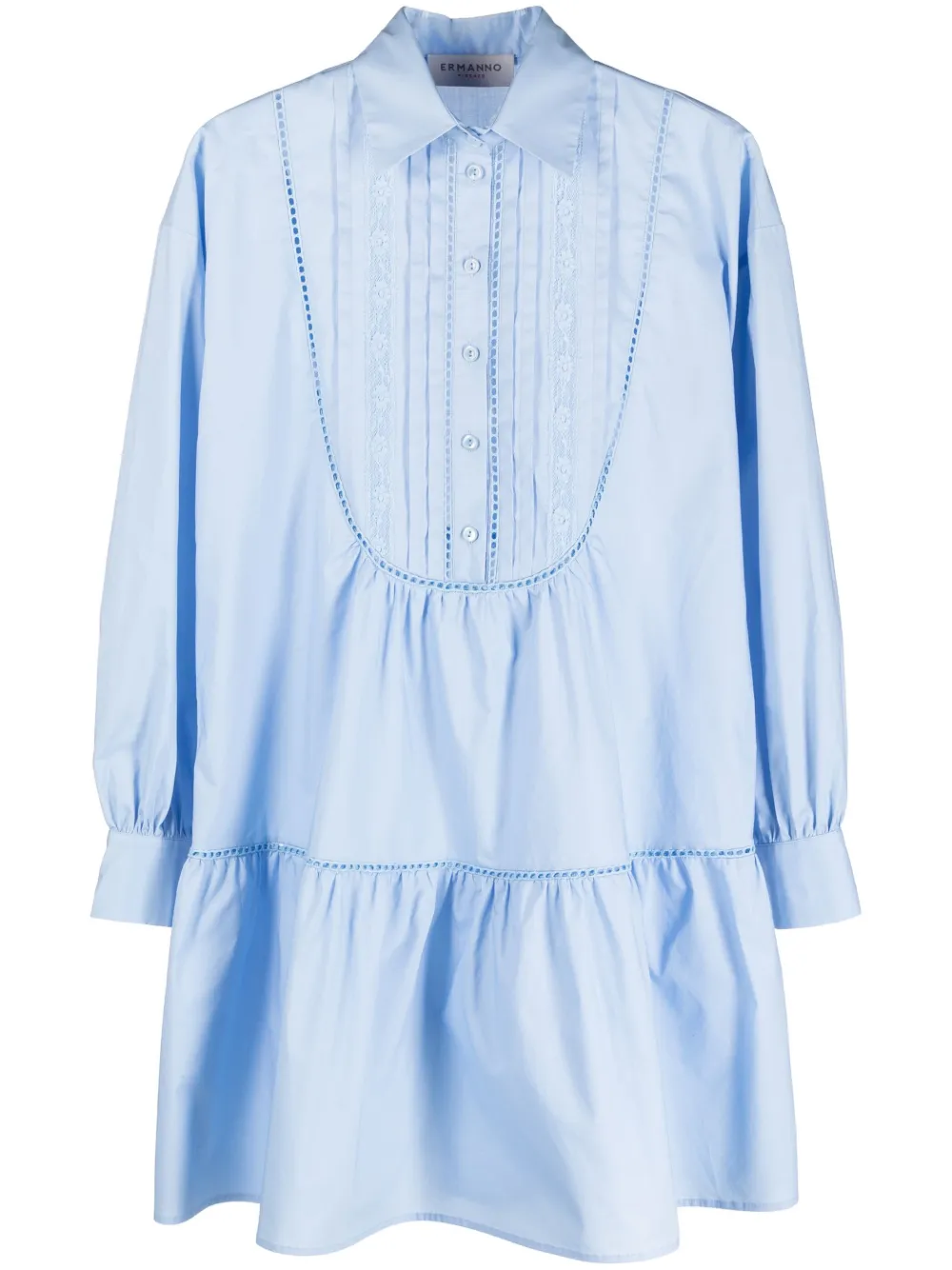 Ermanno Firenze Tiered Cotton Shirt Dress In Blau
