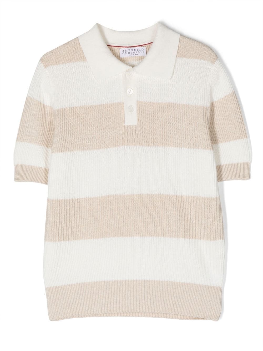 Brunello Cucinelli Kids' Striped Polo Shirt In Nude