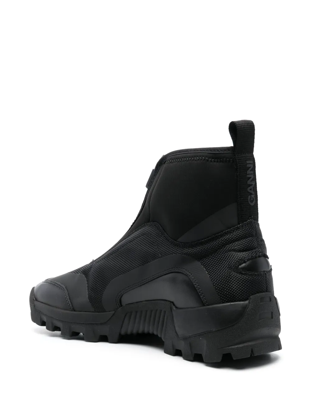 Black Black Performance High Top Zip Sneakers | GANNI US