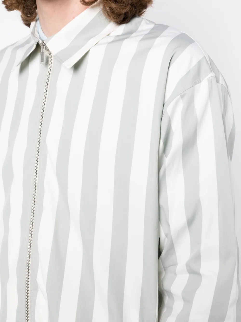 Shop Lardini Striped Zip-up Jacket In Grün