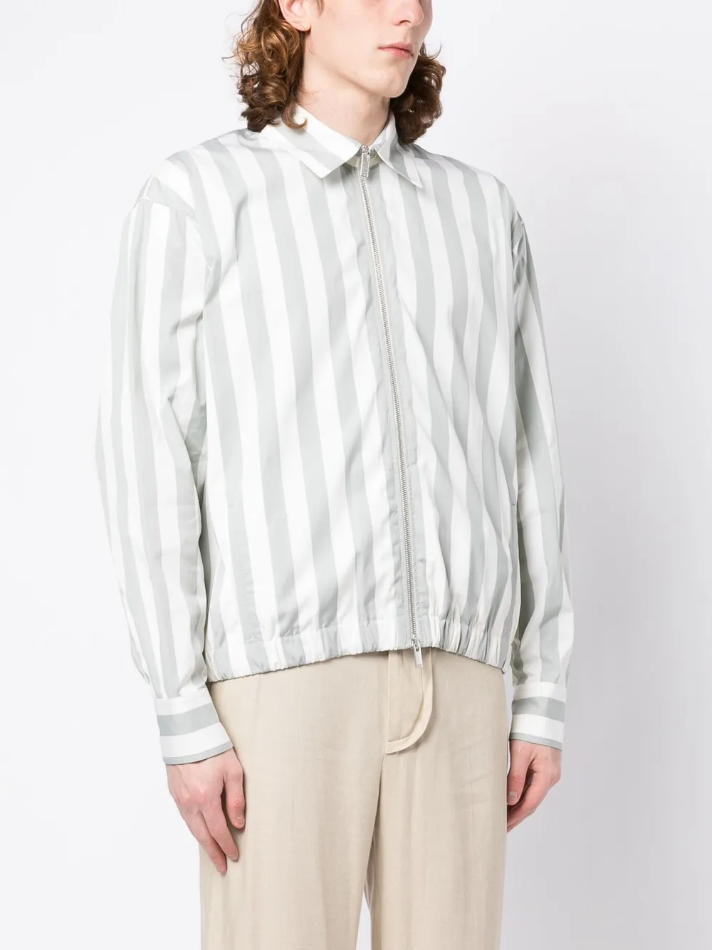 Shop Lardini Striped Zip-up Jacket In Grün