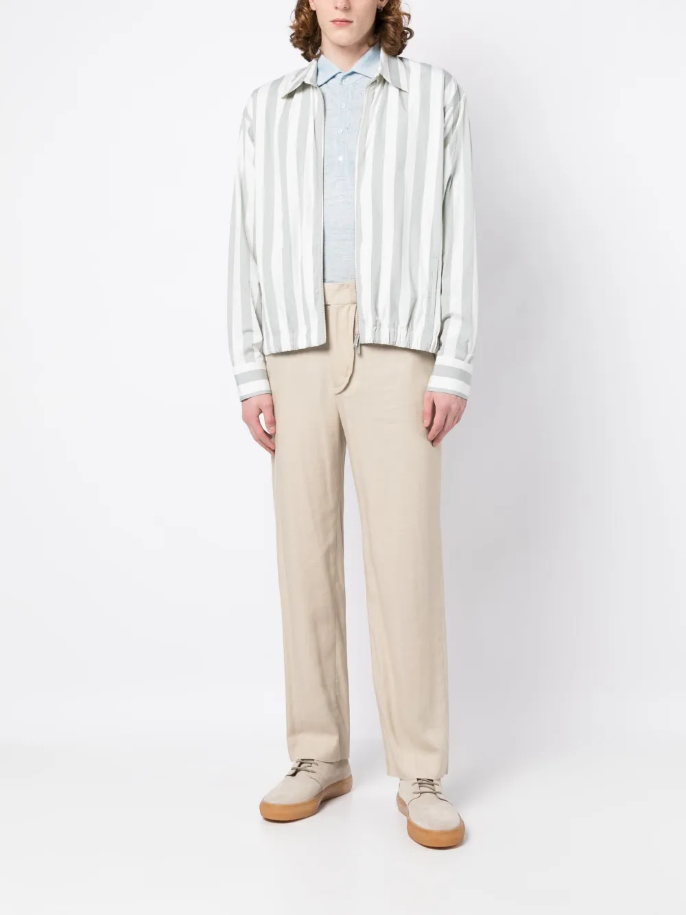 Shop Lardini Striped Zip-up Jacket In Grün