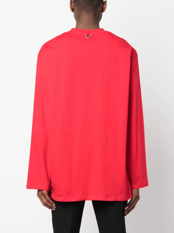 Raf Simons X Fred Perry logo-print long-sleeve T-shirt | Red