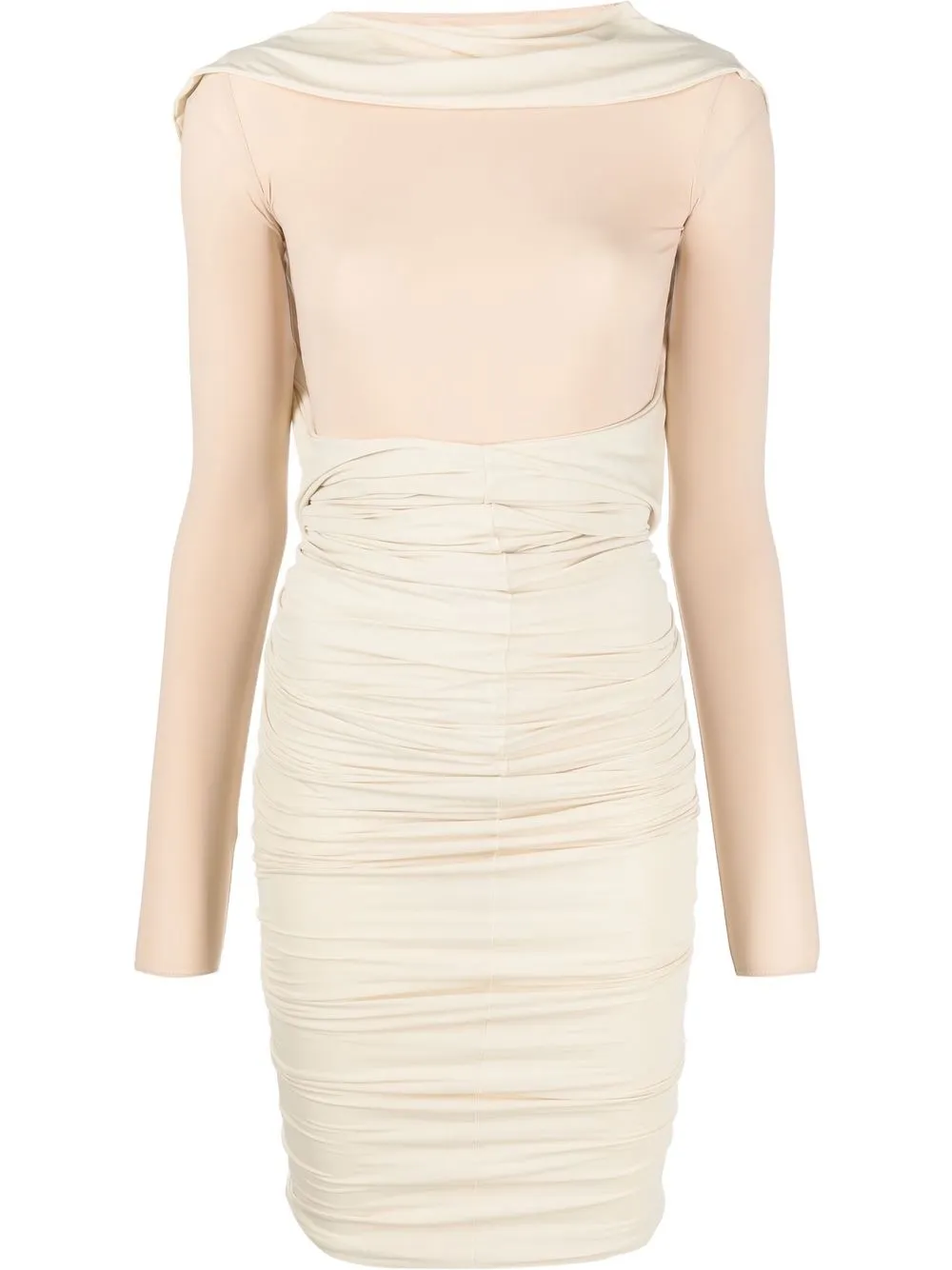 Mm6 Maison Margiela Long-sleeve Ruched Dress In Nude