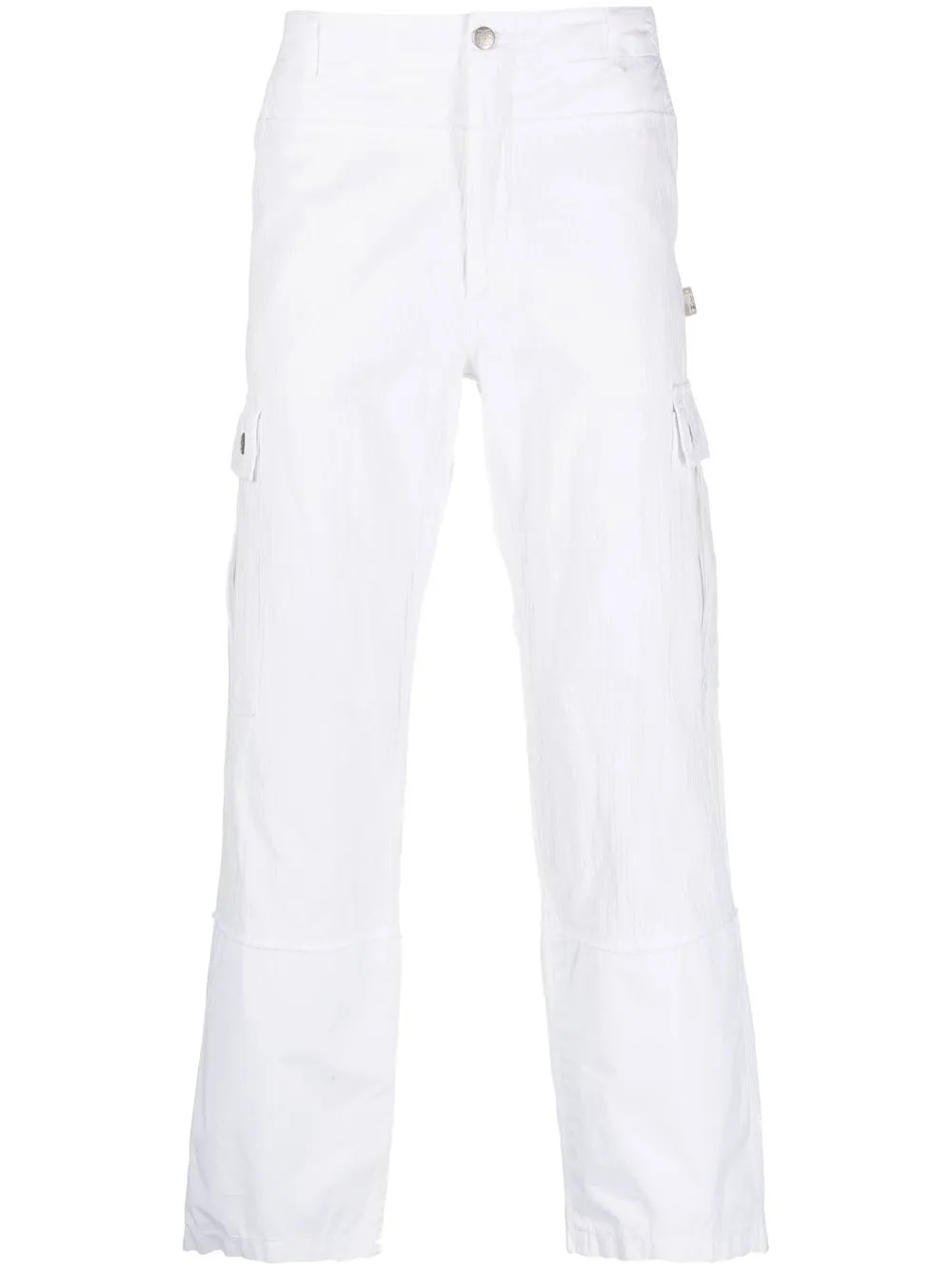 Pre-owned Jean Paul Gaultier 2000s Ribbed Cropped Straight-legged Trousers In White