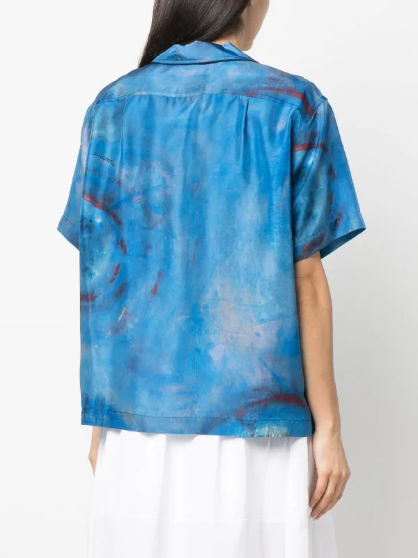 MARNI◆ブラウス/38/シルク/BLU/総柄/肩日焼け有 Marni アブストラクトパターン シルクシャツ | ブルー | FARFETCH JP